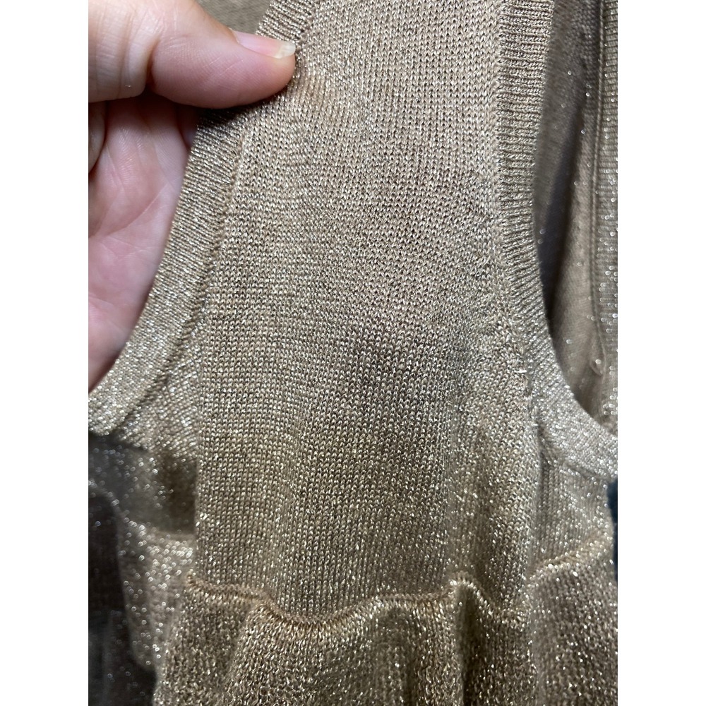 Kenneth Cole New York Gold Metallic Silk Blend Tiered Ruffle Tank Top XL - Picture 5 of 8